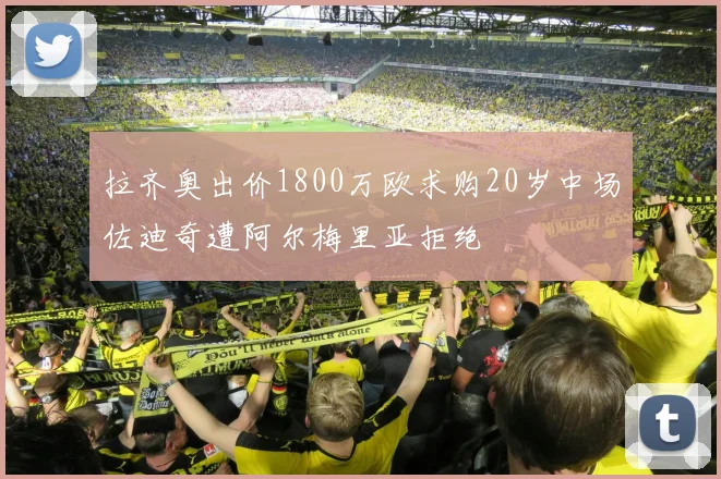 拉齐奥出价1800万欧求购20岁中场佐迪奇遭阿尔梅里亚拒绝